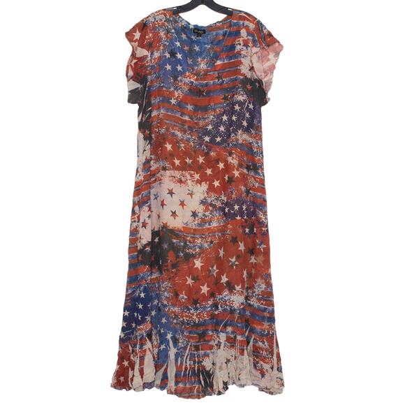 Cal Style Dress Sheer Patriotic Americana Flag Festival Y2K Midi Red Blue XL - Picture 5 of 5